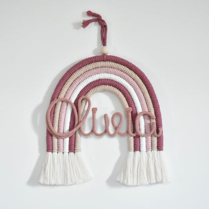 Midi névre szóló makramé szivárvány – púder rózsaszín