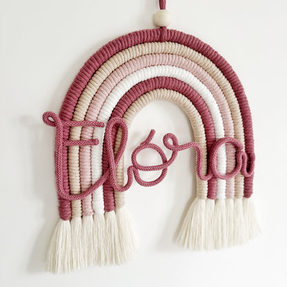 Midi névre szóló makramé szivárvány – púder rózsaszín